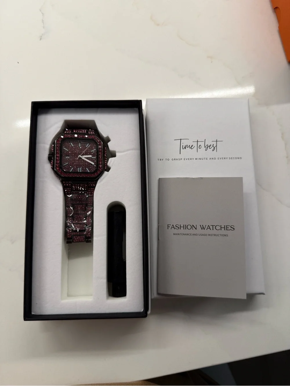 Men's women full iced out Pink Crystal Bracelet Watch - Fashion Accessory